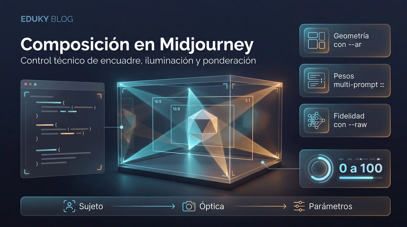 Parámetros Midjourney para composición: guía avanzada de encuadre, iluminación y pesos semánticos